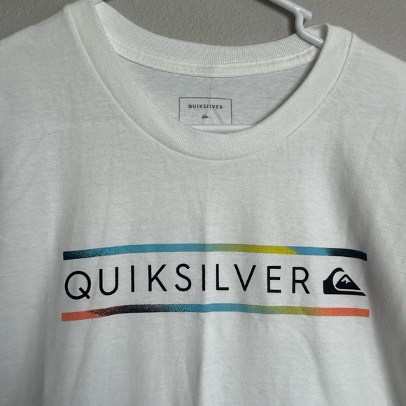 New Quiksilver Shirt Men’s L White Surf Graphic Print Logo Short Sleeve Retro - Picture 2 of 6